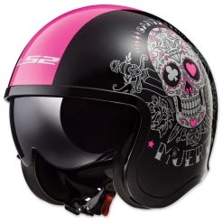 LS2 Spitfire Pink Muerte Gloss Black Open Face Helmet