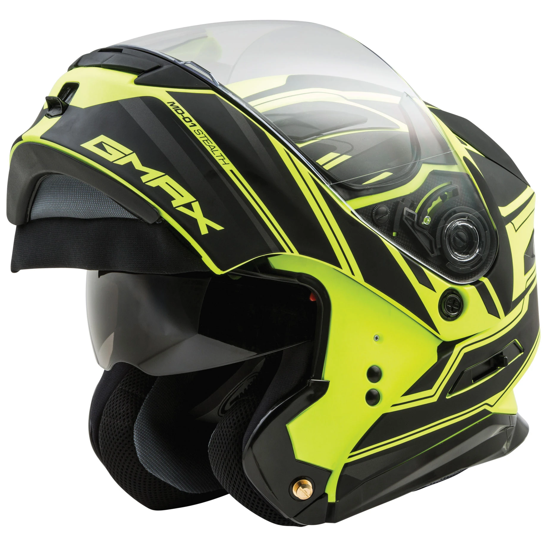 GMAX MD-01 Stealth Black/Hi-Viz Yellow Modular Helmet 2 GMAX MD-01 Stealth Black/Hi-Viz Yellow Modular Helmet - Image 2